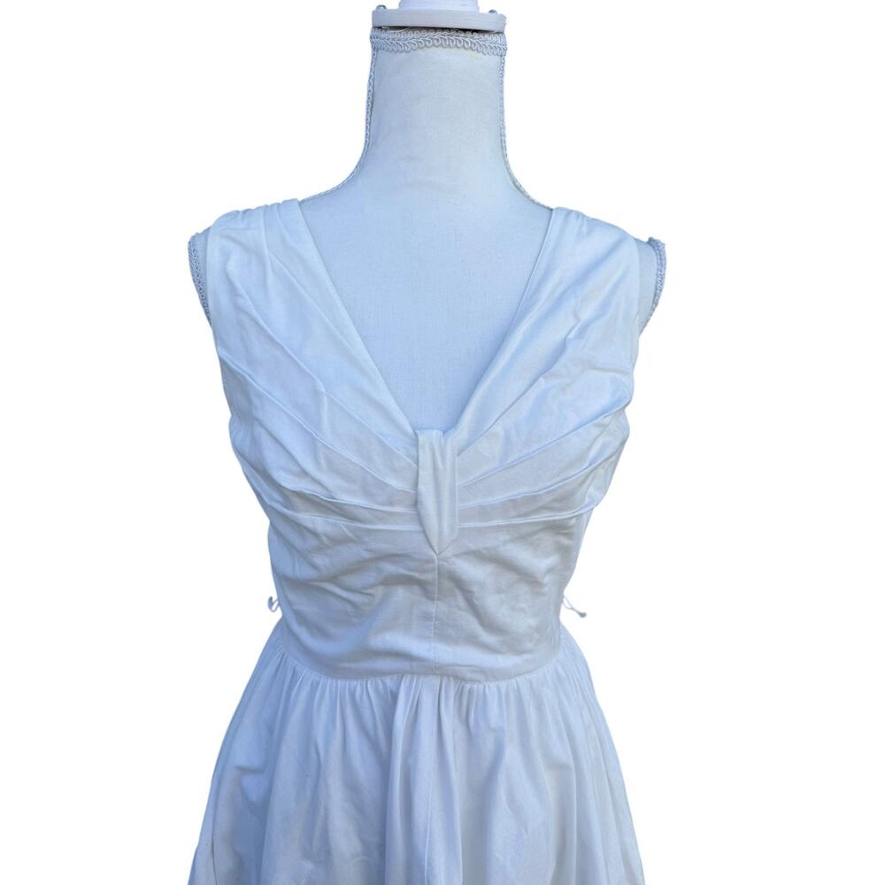 Vintage 90s Women's 4 LWD Classic Sleeveless Pleated Midi Dress V-Neck White - Picture 3 of 6